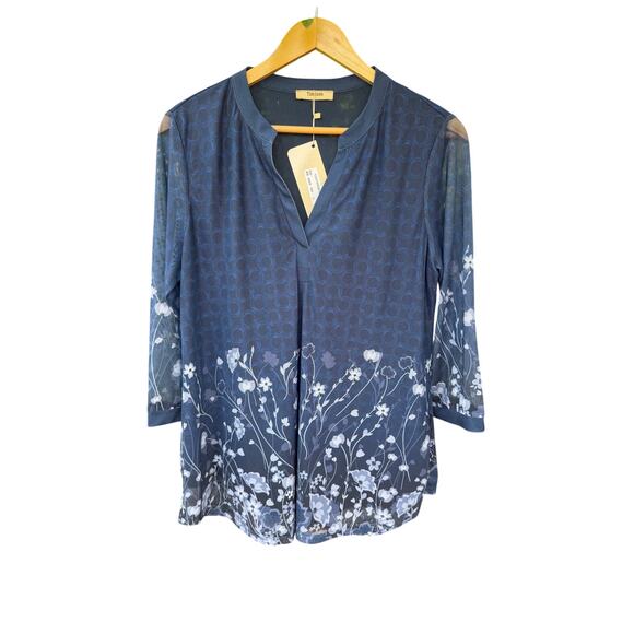 Timeson Tops - Timeson Floral Border Print Mesh Layered Tunic Blouse